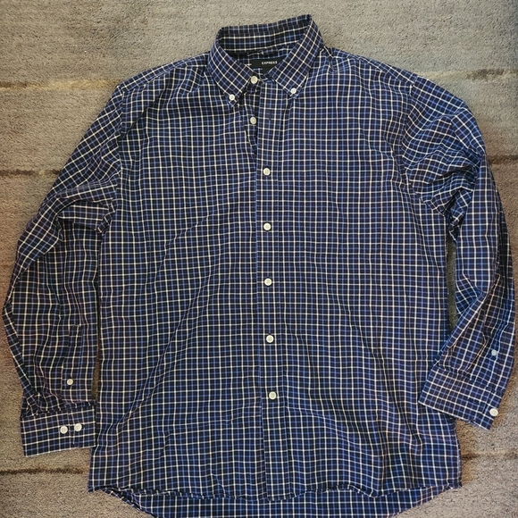 Express Other - Express Navy and White Plaid Men's Shirt